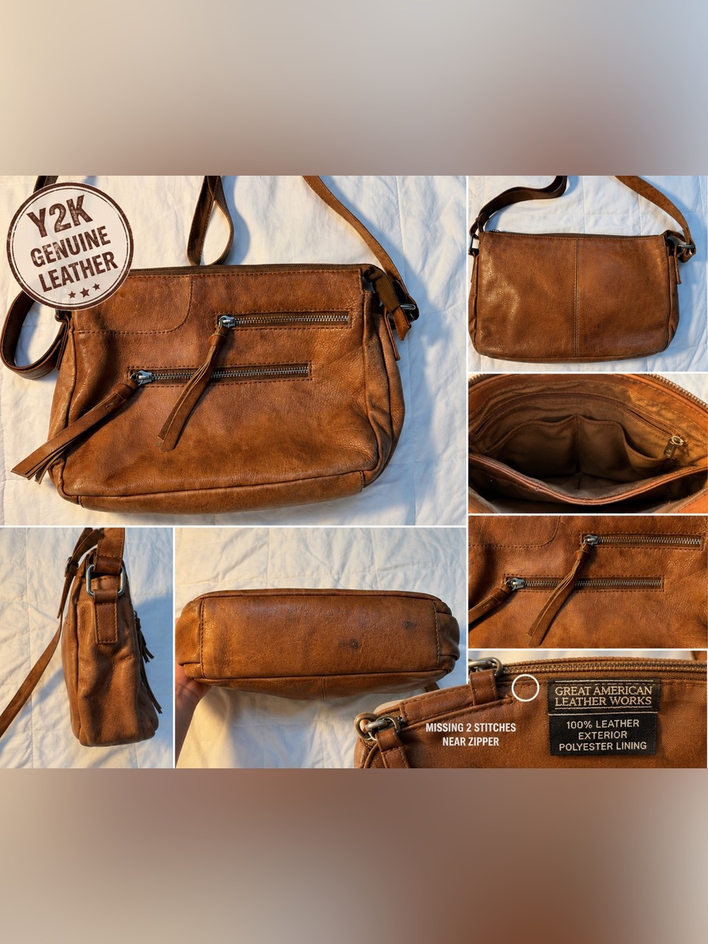 Y2K Great American Leather Works Genuine Leather Crossbody Bag
